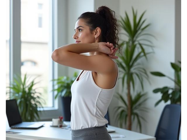 Person stretching at a desk, simple office exercises