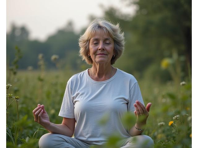 Person meditating peacefully in a calm outdoor setting
